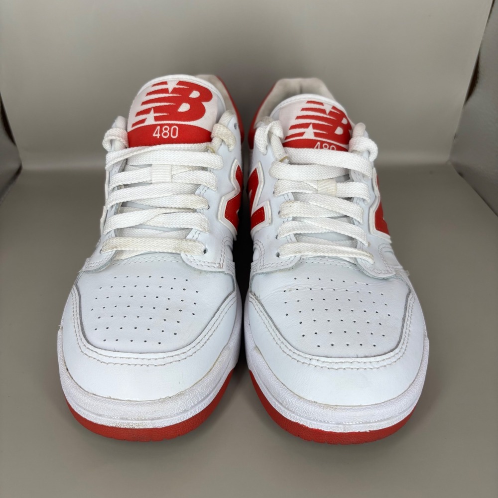 New Balance 480 White Red Leather Low Top Sneakers GSB480TR Mens 6 Boys 6 - Picture 2 of 7